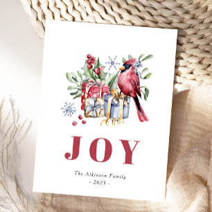 Tarjeta postal de Navidad del pájaro cardenal con