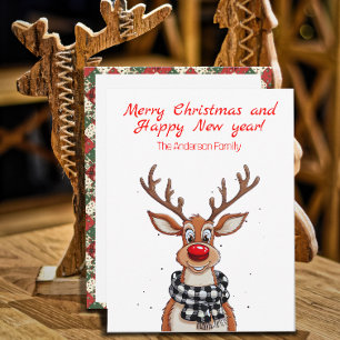 Tarjeta postal de Navidad del reno adorable Rudolp