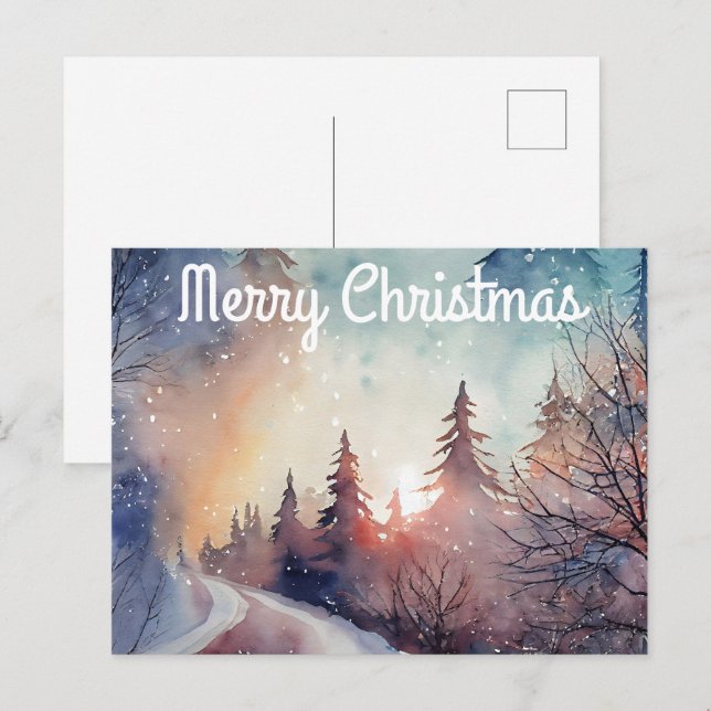 Tarjeta postal de Navidad en acuarela (Anverso / Reverso)