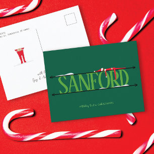 Tarjeta postal de Navidad en verde cazador con tra