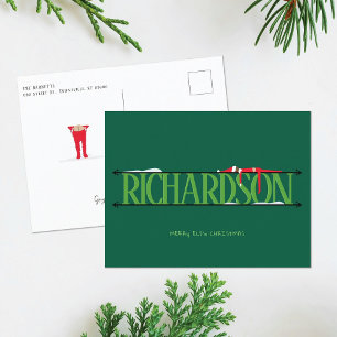 Tarjeta postal de Navidad en verde cazador con tra