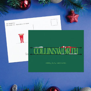 Tarjeta postal de Navidad en verde cazador con tra