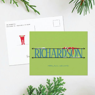 Tarjeta postal de Navidad en verde y azul turquesa