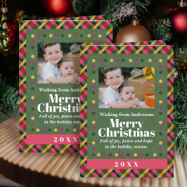 Tarjeta postal de Navidad familiar a cuadros para 