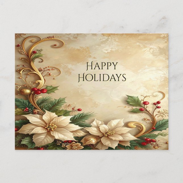 Tarjeta postal de Navidad floral festiva (Anverso)