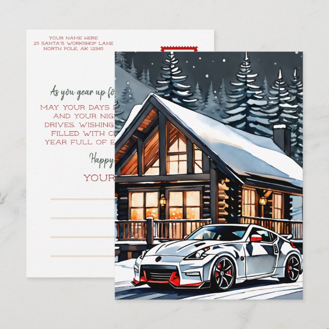 Tarjeta postal de Navidad JDM Blanco de Invierno (Anverso / Reverso)