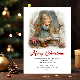 Tarjeta Postal de Navidad Niña Pequeña Adorable Es
