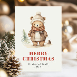Tarjeta postal de Navidad para el oso marrón lindo