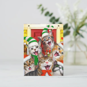 Tarjeta postal de navidad para gatos navideños