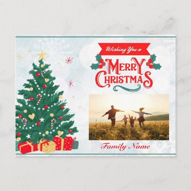 Tarjeta postal de Navidad personalizable con árbol (Anverso)