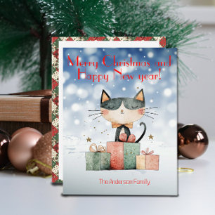 Tarjeta postal de Navidad regalo de gato lindo