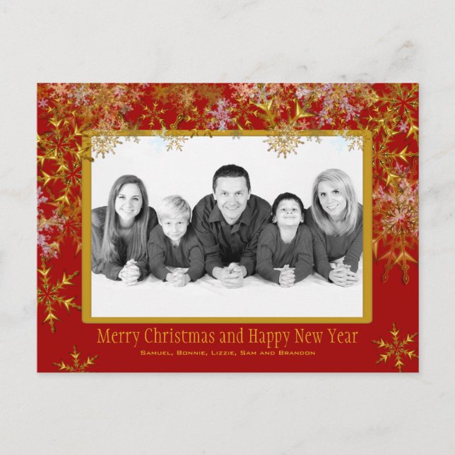 Tarjeta postal de Navidad roja y dorada (Anverso)
