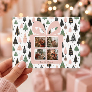 Tarjeta postal de Navidad rosa moderna personaliza