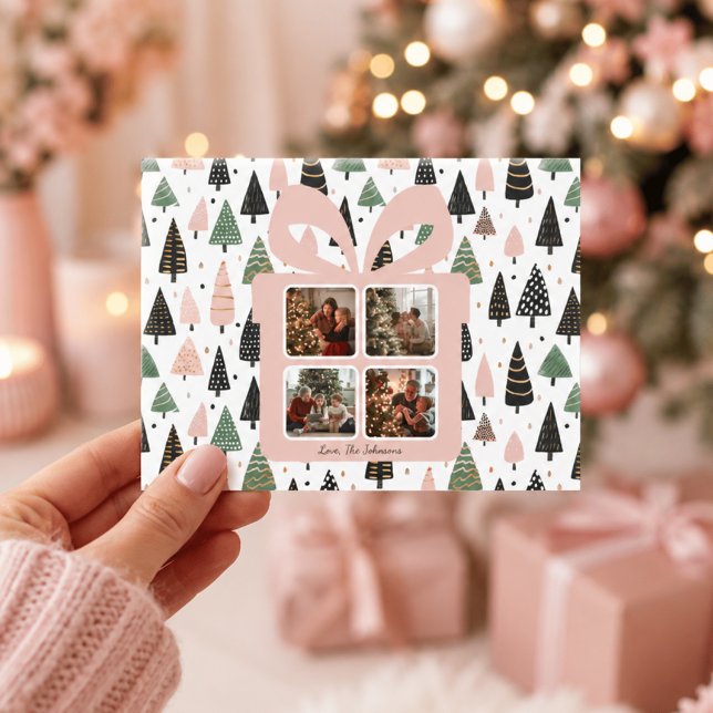 Tarjeta postal de Navidad rosa moderna personaliza (Subido por el creador)