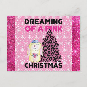 Tarjeta postal de Navidad rosa soñando de una niña