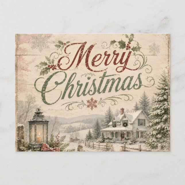 tarjeta postal de Navidad shabby chic (Anverso)