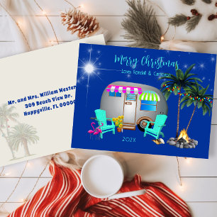 Tarjeta postal de Navidad Tema de Camping Tropical
