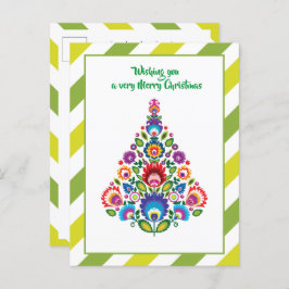 🎄 tarjeta postal de Navidad verde folklórica de N