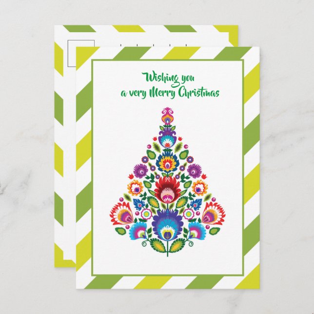 🎄 tarjeta postal de Navidad verde folklórica de N (Anverso / Reverso)