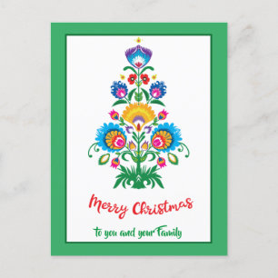 🎄 tarjeta postal de Navidad verde folklórica de N
