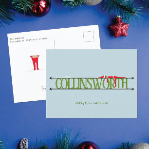 Tarjeta postal de Navidad verde y azul de travesur