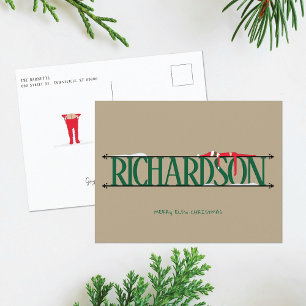 Tarjeta postal de Navidad verde y marrón de traves