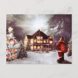 Tarjeta Postal de Navidad Vintage Country Cabin Ho