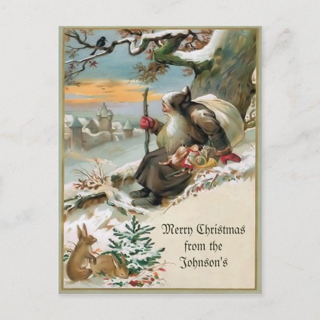 Tarjeta postal de Navidad Vintage Merry (Anverso)