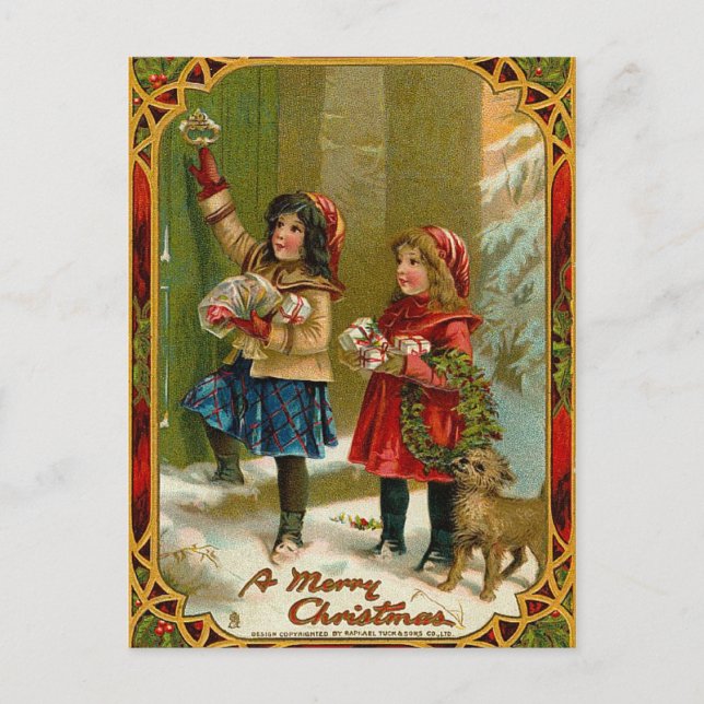 Tarjeta postal de Navidad Vintage Merry (Anverso)