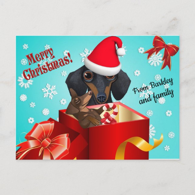Tarjeta postal de Navidades de Dachshund (Anverso)