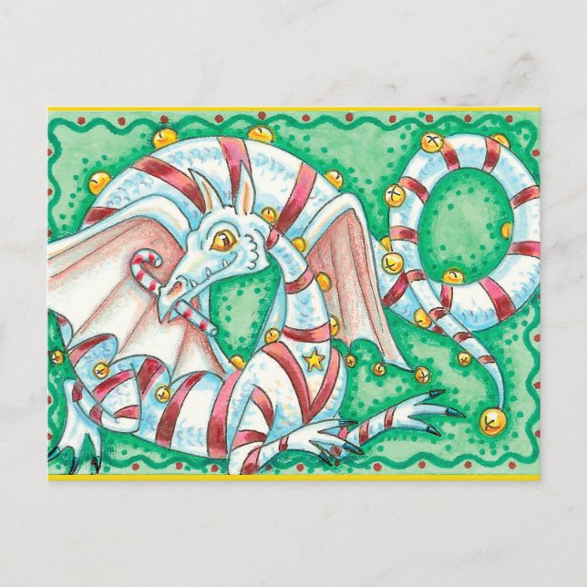Tarjeta postal de Navidades de dragón a rayas de v (Anverso)