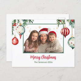 Tarjeta postal de Navidades de fotografía de ornam