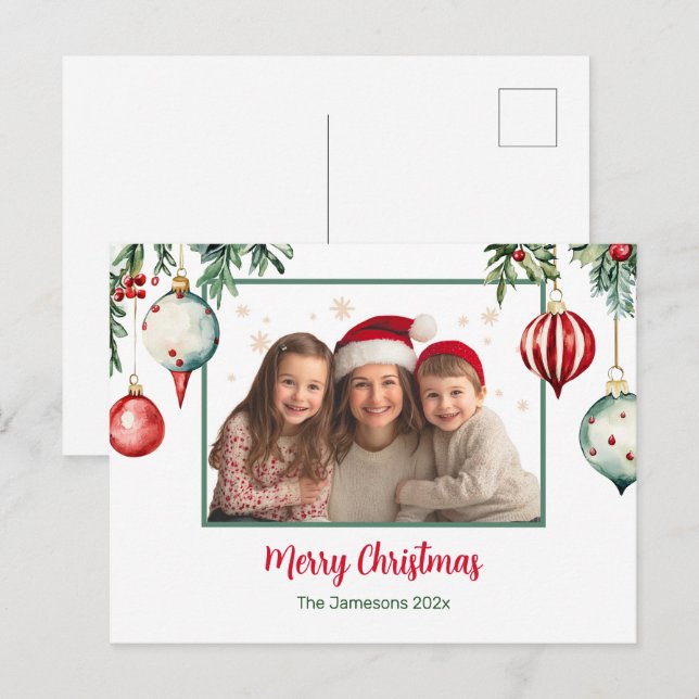 Tarjeta postal de Navidades de fotografía de ornam (Anverso / Reverso)