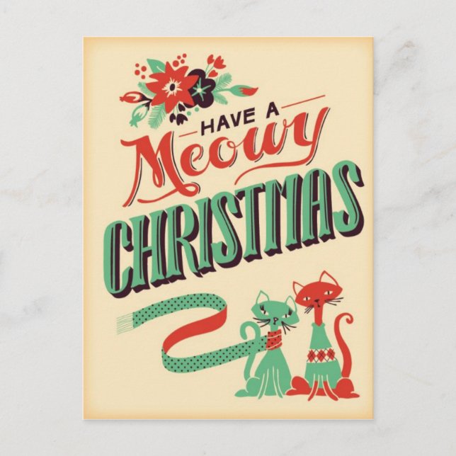 Tarjeta postal de Navidades de gatos retro de vint (Anverso)