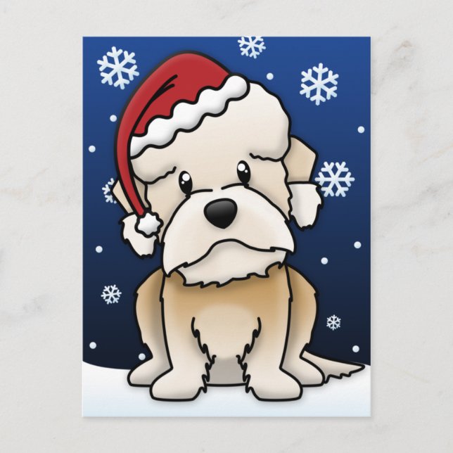 Tarjeta postal de Navidades de Kawaii Dandie Dinmo (Anverso)