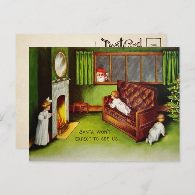 Tarjeta postal de Navidades de niños con ocultació (Anverso / Reverso)