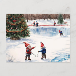 Tarjeta postal de Navidades de patinaje sobre geno