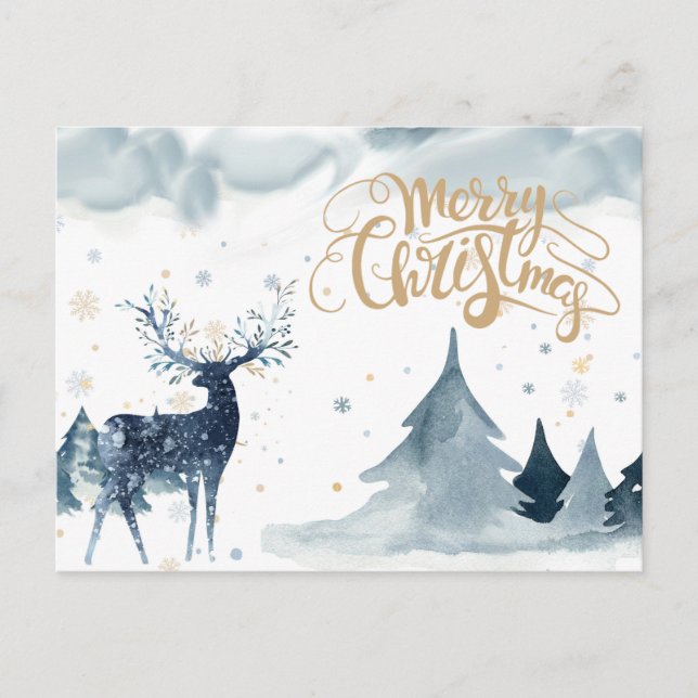 Tarjeta postal de Navidades de renos de color acuá (Anverso)