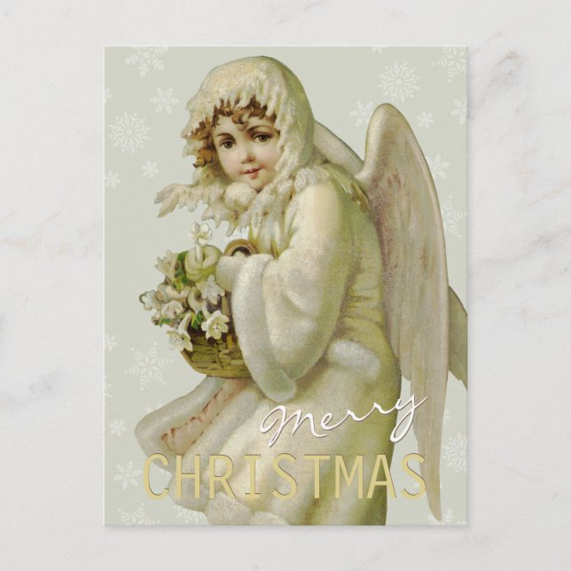 Tarjeta postal de Navidades del ángel de invierno  (Anverso)