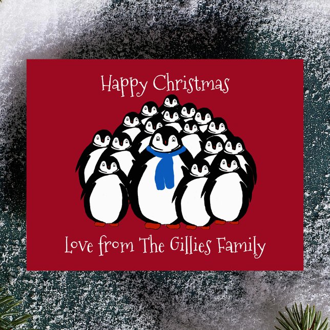 Tarjeta postal de Navidades familiares de divertid (Quirky Christmas cards 🐧🎄)