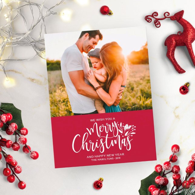 Tarjeta postal de Navidades rojos fotográficos fam (Subido por el creador)