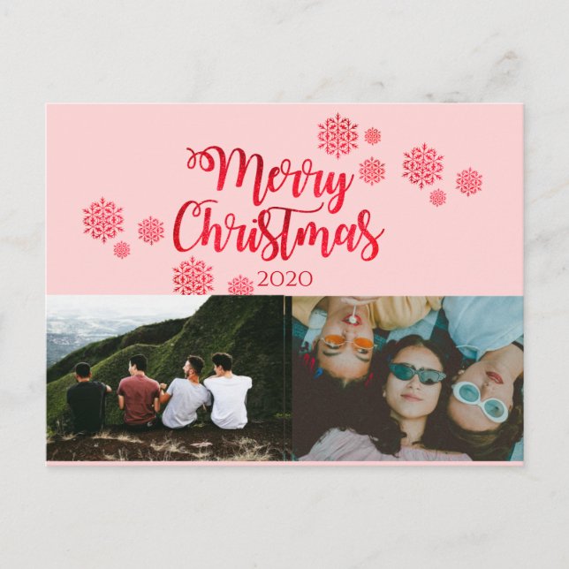 Tarjeta postal de Navidades rojos Purpurinoso rosa (Anverso)