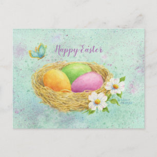 Tarjeta postal de nido de huevos de Pascua colorea