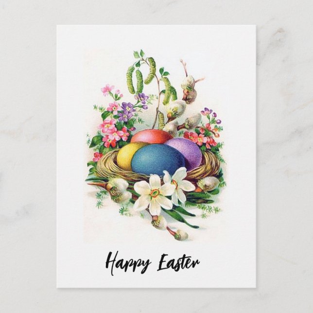 Tarjeta postal de nido de Pascua retro (Anverso)