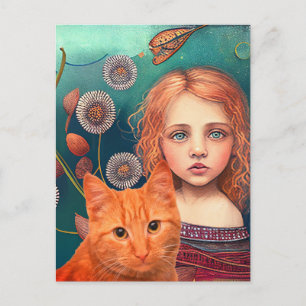 TARJETA POSTAL DE NIÑA VICTORIANA BONITA Y GATO PE