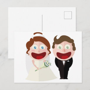 Tarjeta postal de novia y novio de dibujos animado