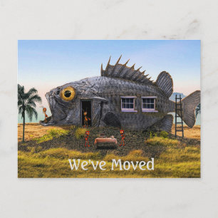 Tarjeta postal de nueva dirección con peces y horm