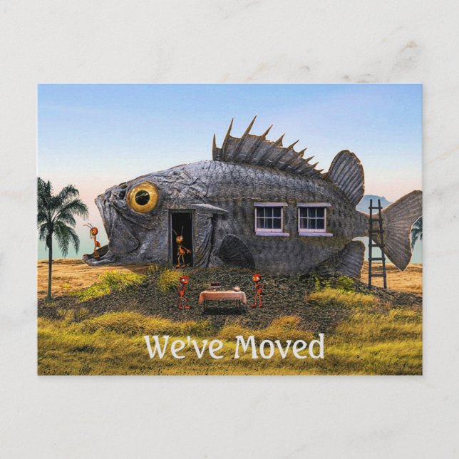Tarjeta postal de nueva dirección con peces y horm (Anverso)