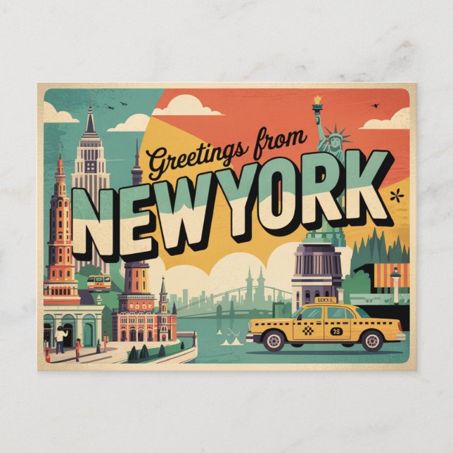 Tarjeta postal de Nueva York de época | Saludos de (Anverso)