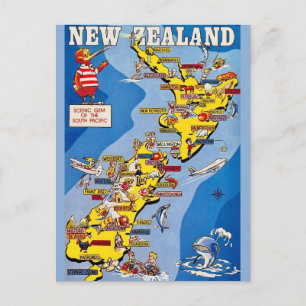 Tarjeta postal de Nueva Zelanda ilustrada con colo